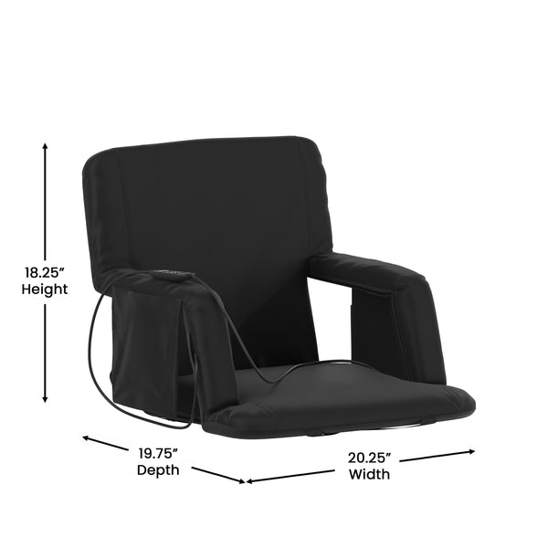 Black |#| Foldable Reclining Stadium Chair with Backpack Straps-Heated Back and Seat-Black