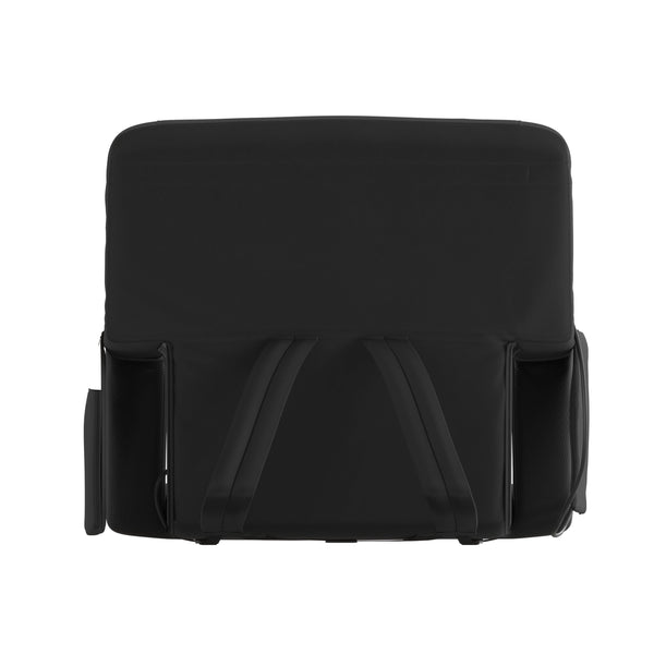 Black |#| Foldable Reclining Stadium Chair with Backpack Straps-Heated Back and Seat-Black