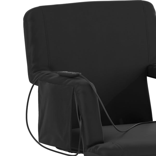 Black |#| Foldable Reclining Stadium Chair with Backpack Straps-Heated Back and Seat-Black