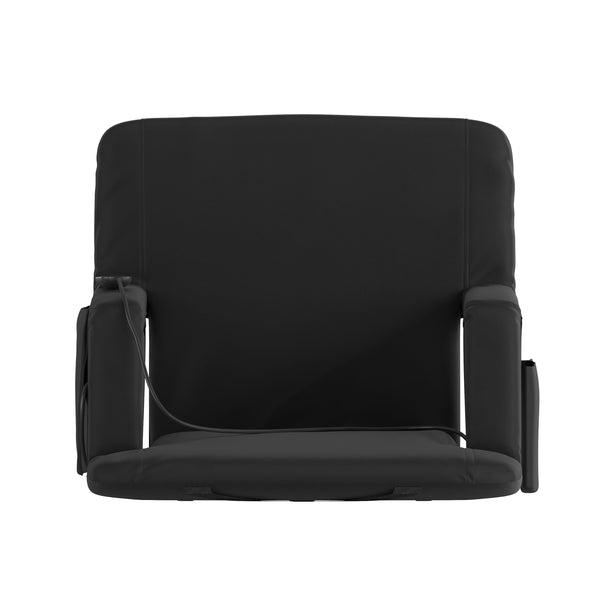 Black |#| Foldable Reclining Stadium Chair with Backpack Straps-Heated Back and Seat-Black