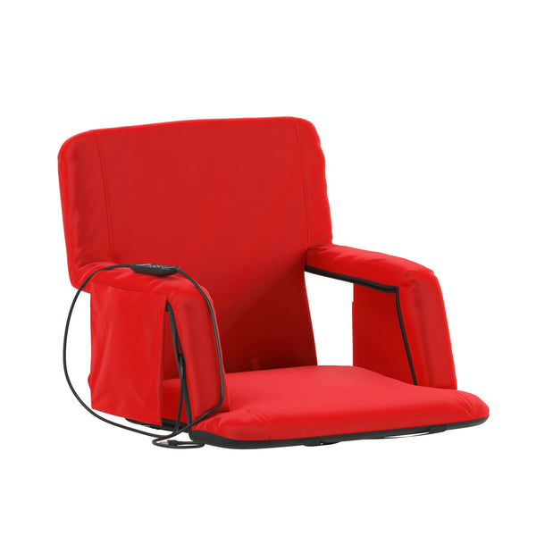 Red |#| Foldable Reclining Stadium Chair with Backpack Straps-Heated Back and Seat-Red