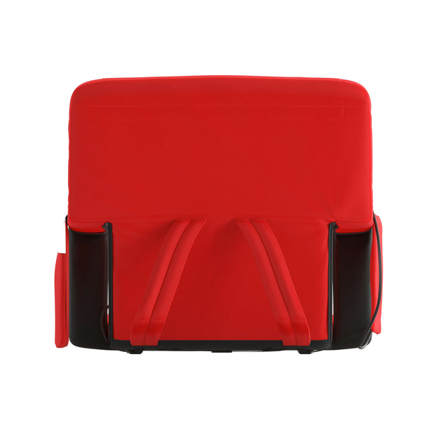 Red |#| Foldable Reclining Stadium Chair with Backpack Straps-Heated Back and Seat-Red
