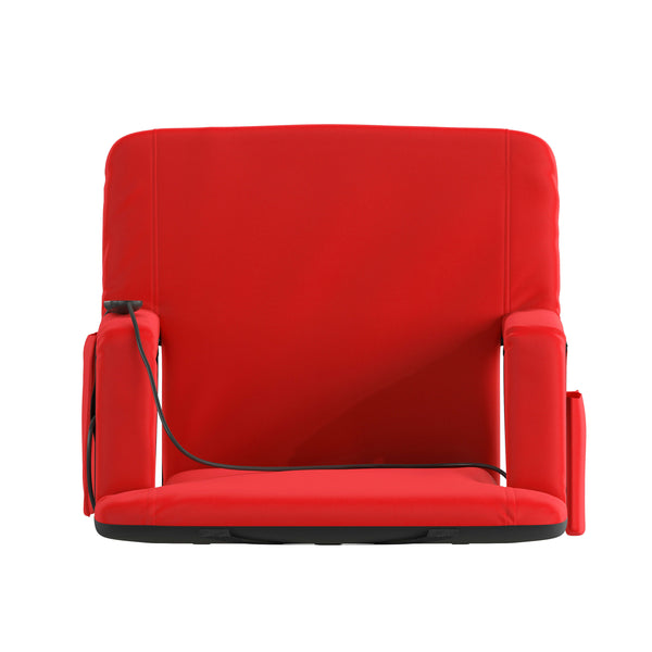 Red |#| Foldable Reclining Stadium Chair with Backpack Straps-Heated Back and Seat-Red