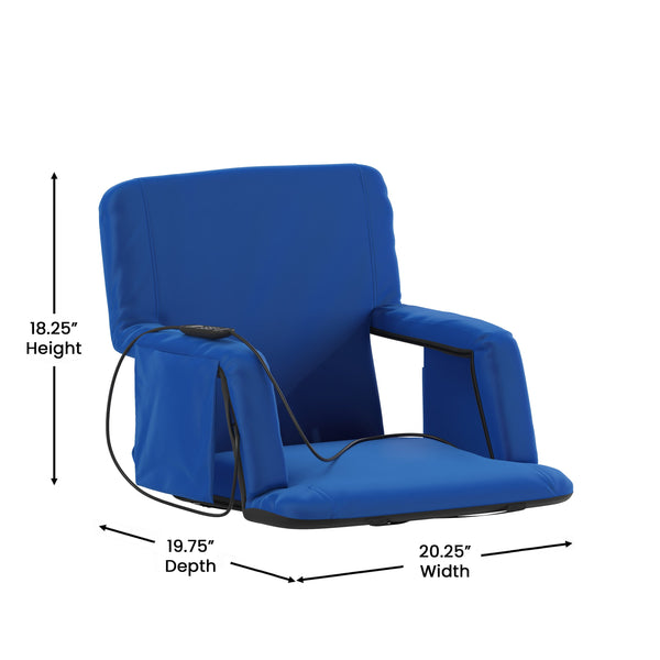 Blue |#| Foldable Reclining Stadium Chair with Backpack Straps-Heated Back and Seat-Blue