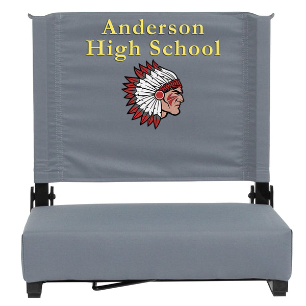 Gray |#| Personalized 500 lb. Rated Stadium Chair-Handle-Padded Seat, Gray