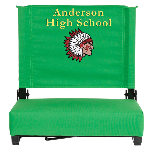 Bright Green |#| Personalized 500 lb. Rated Stadium Chair-Handle-Padded Seat, Bright Green