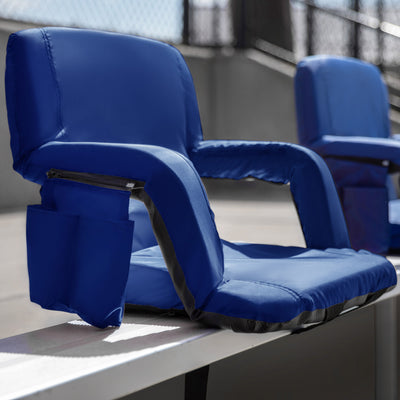 Portable Lightweight Reclining Stadium Chair with Armrests, Padded Back & Seat with Dual Storage Pockets and Backpack Straps