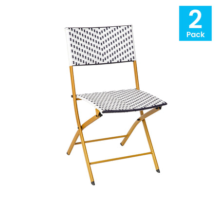 Rouen Set of Two Folding French Bistro Chairs in PE Rattan with Metal Frames for Indoor and Outdoor Use