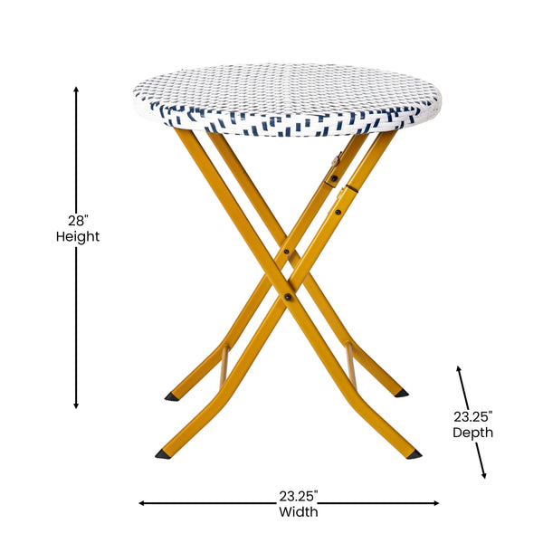 Navy & White |#| 3PC Navy and White Indoor/Outdoor PE Rattan Folding Bistro Set