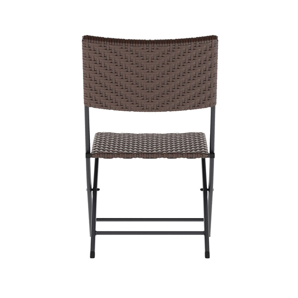 Brown |#| 3PC Brown and Black Indoor/Outdoor PE Rattan Folding Bistro Set
