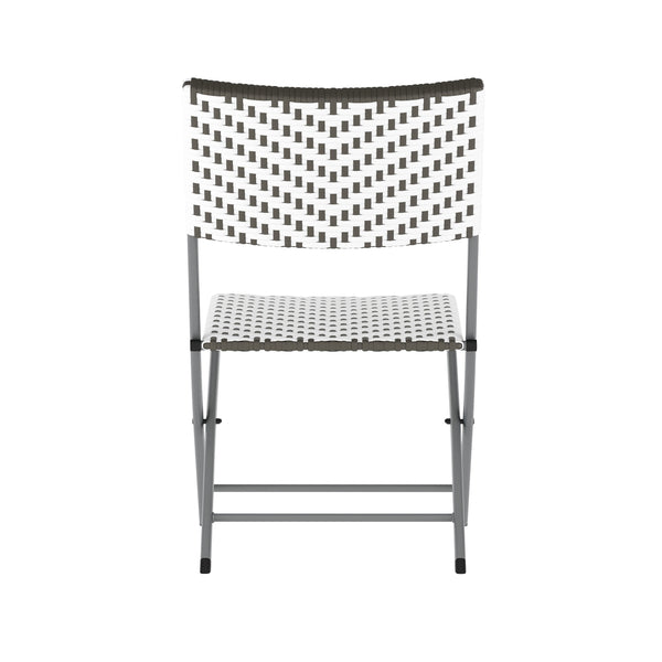 Gray & White |#| 3PC Gray/White and Charcoal Indoor/Outdoor PE Rattan Folding Bistro Set