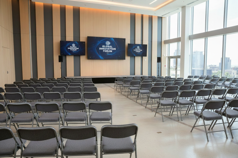 HERCULES Upholstered Folding Chairs – Corporate Conference Setting, No People