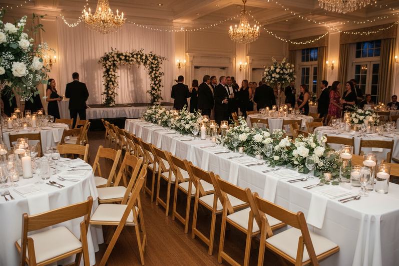 use Advantage Wood Folding Wedding Chair with Padded Seat in a reception or event scenario